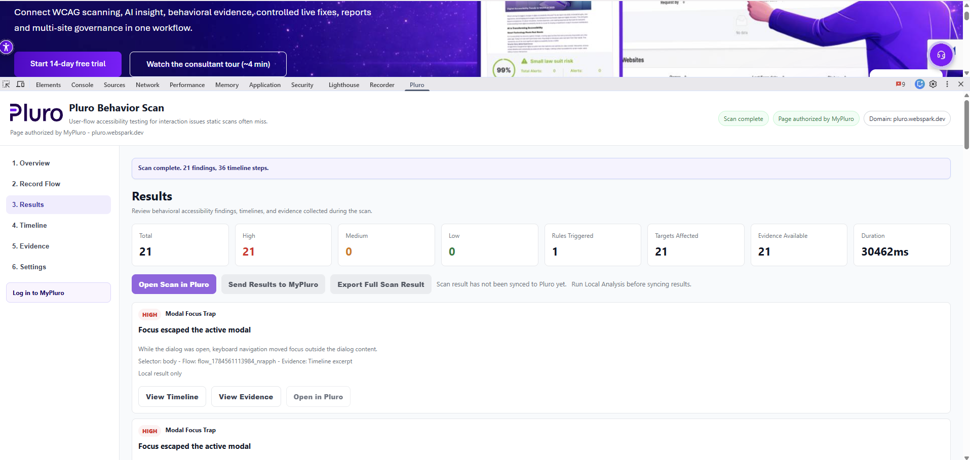 Pluro Behavior Scan extension results
