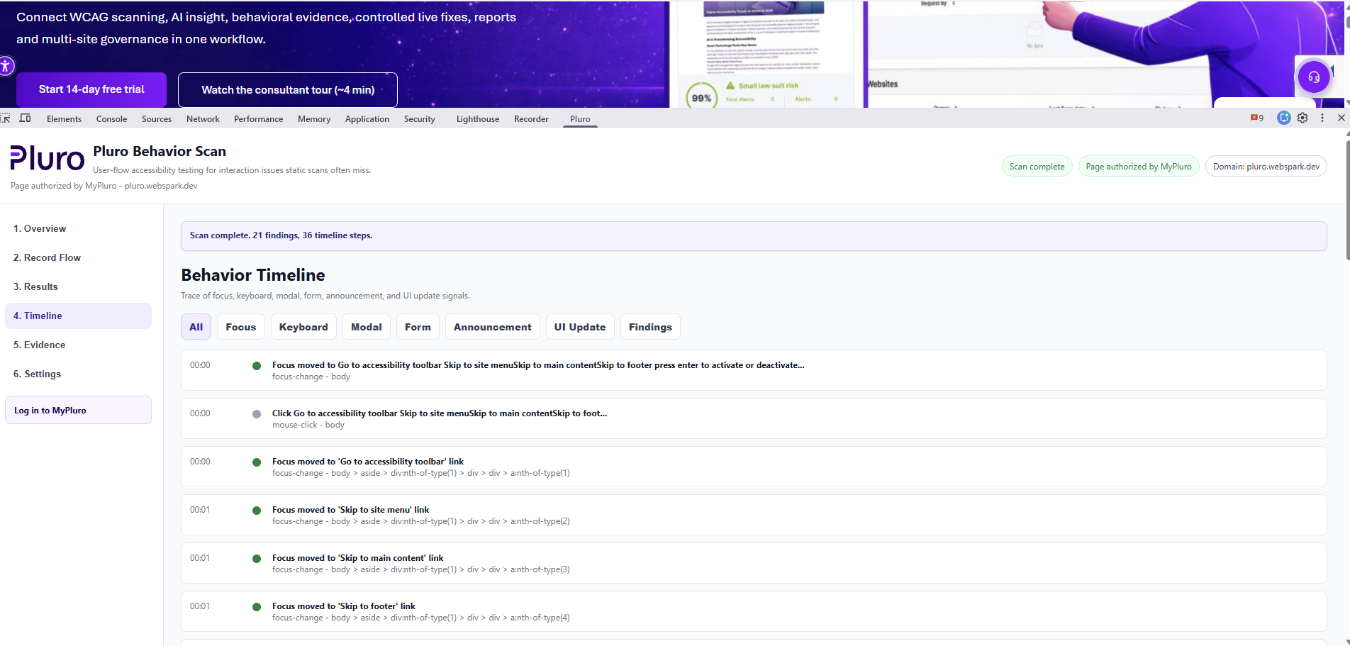 Pluro Behavior Scan interaction timeline